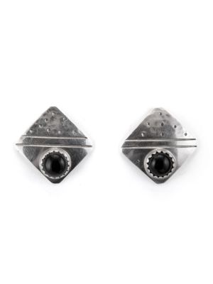 SILVER & ONYX STUD EARRINGS BY PETER NELSON (NAVAJO)