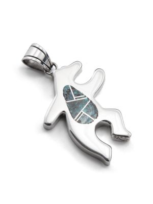 SILVER & TURQUOISE INLAY DANCING BEAR PENDANT BY EARL PLUMMER (NAVAJO)