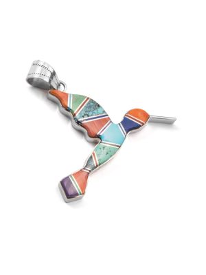 SILVER MULTI-STONE INLAY HUMMINGBIRD PENDANT BY EARL PLUMMER (NAVAJO)