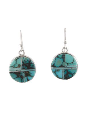SILVER & HUBEI TURQUOISE INLAY DROP EARRINGS BY EARL PLUMMER (NAVAJO)