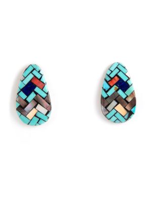 MULTI-STONE INLAY SHELL STUD EARRINGS BY CHARLENE REANO (SAN FELIPE)