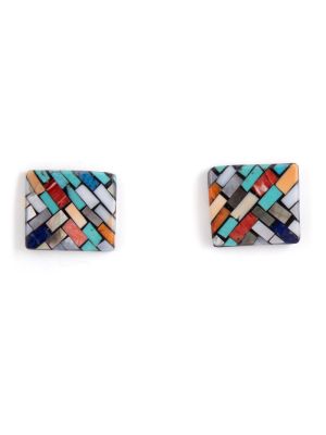 MULTI-STONE INLAY SHELL STUD EARRINGS BY CHARLENE REANO (SAN FELIPE)