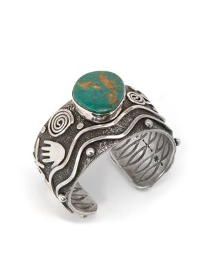 TURQUOISE & SILVER CUFF BRACELET BY ALEX SANCHEZ (NAVAJO/ZUNI)