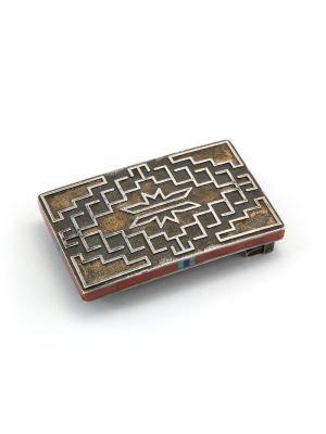 SILVER & MULTI-STONE INLAY BELT BUCKLE BY RIC CHARLIE (NAVAJO)
