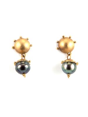 GOLD & PEARL DROP EARRINGS BY SHAWN BLUEJACKET (SHAWNEE)