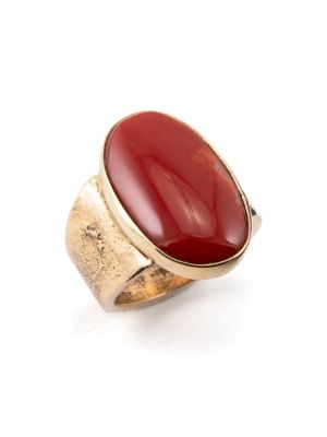 YELLOW GOLD & CORAL RING BY DOUG NAVA (TAOS/APACHE)