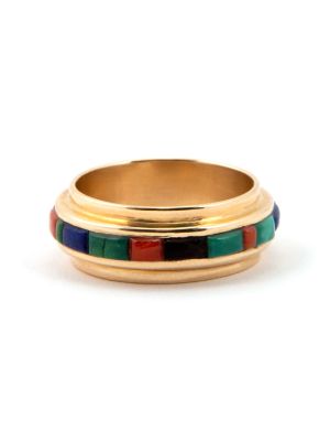GOLD MULTI-STONE INLAY BAND RING BY CHARLES LOLOMA (HOPI)