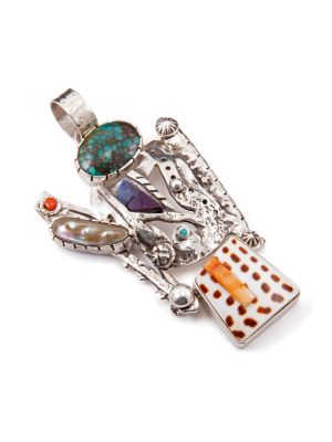 SILVER MULTI-STONE PENDANT BY VERNON BEGAYE (NAVAJO)