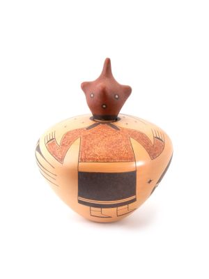 POTTERY JAR WITH MUDHEAD LID BY GARRETT MAHO (HOPI)