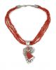 4-strand coral necklace with rosarita pendant by Tim Blueflint Ramel (Chippewa)
