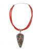 3-strand coral necklace with painted pottery pendant by Allen Aragon (Navajo)