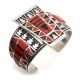 CORAL, JET & SILVER CUFF BRACELET BY ABRAHAM BEGAY (NAVAJO)