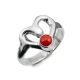 SILVER & CORAL HEART RING BY MILDRED PARKHURST (NAVAJO)
