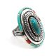 SILVER MULTI-STONE INLAY RING BY PHIL RUSSELL AND FANNIE BITSOI-RUSSELL (NAVAJO)