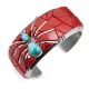SILVER, ROSARITA & TURQUOISE SPIDER CUFF BRACELET BY CAUSANDRA DUKEPOO (TAOS)