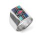 SILVER MULTI-STONE INLAY RING BY JIMMY HARRISON (NAVAJO)