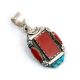 SILVER, CORAL & TURQUOISE PENDANT BY DOUG NAVA (TAOS/APACHE)