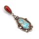 SILVER, #8 TURQUOISE & CORAL PENDANT BY DOUG NAVA (TAOS/APACHE)