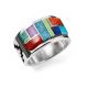 SILVER MULTI-STONE INLAY BAND RING BY EARL PLUMMER (NAVAJO)