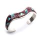 SPINY OYSTER, TURQUOISE & ONYX INLAY SILVER CUFF BY CALVIN BEGAY (NAVAJO)