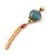 YELLOW GOLD, TURQUOISE & CORAL FEATHER PENDANT BY BOYD TSOSIE (NAVAJO)